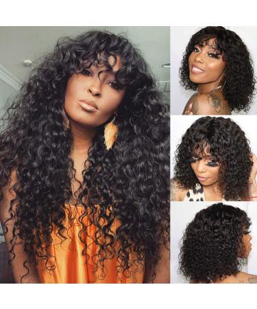 CYNOSURE Hair Human Hair Wigs with Bangs 150% Density Glueless Water Wave Bang Wig Human Hair for Black Women Natural Black None Lace Front Wig with Bangs(16, Water Wave Wig)… 16 Inch (Pack of 1) Water Wave Wig
