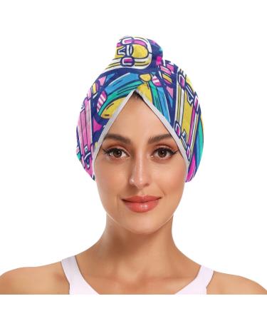 Colored Skates Hair Towel 2 Pack Super Absorbent Hair Drying Towel Quick Dry Hair Turbans Head Towel with Button Twisty Wrap for Women Girls