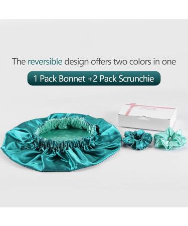 Reversible Silk Satin Bonnet for Sleeping - Large Adjustable Hair Wrap Cap for Women - BlackishGreen - Buy Online on GoSupps.com