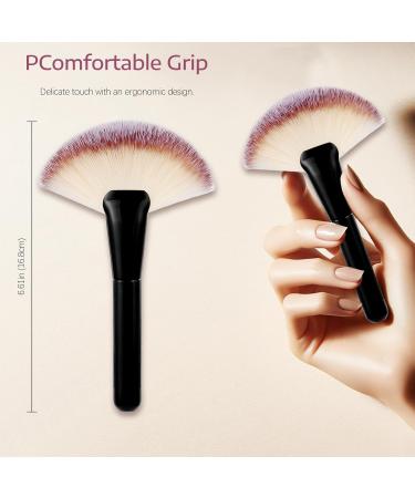 Black Makeup Brushes with Wood Handle | Large Fan & Foundation Brush for Liquid & Powder Applications - International Shipping Available - Buy Online on GoSupps.com