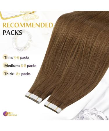 Moresoo Tape In Extensions Real Hair #8 - Brown 55cm Remy Hair Extensions - Thick 10 Pieces (25g) - Light Brown Tape Hair Extensions - Buy Online on GoSupps.com