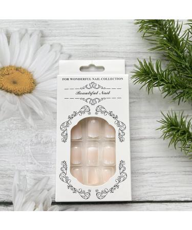 Gradient White Square Press on Nails - 24Pcs Cute Nude French Manicure Design - Buy Online on GoSupps.com