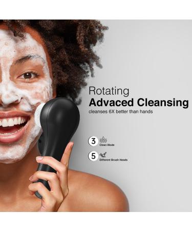 Rechargeable Face Scrubber Exfoliator - Waterproof Facial Cleansing Brush with 5 Brush Heads | Electric Spin Brush for Deep Cleansing & Massage - Black & Gold - Buy Online on GoSupps.com