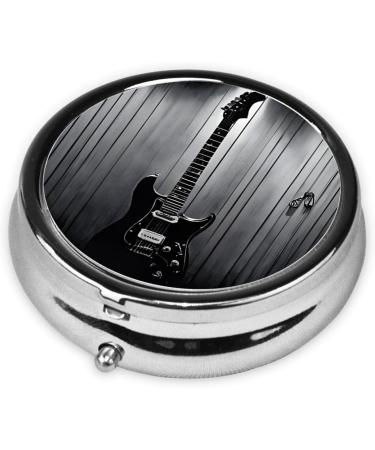 Electric Guitar Mini Round Pill Box - 3 Compartment Portable Medicine Organizer for Travel Home & Office - Buy Online on GoSupps.com