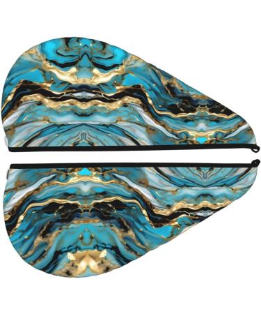 Turquoise Blue Gold Marble Velvet Hair Cap - Quick-Dry Hair Towel Wrap for Men & Women | Travel & Home Use - Buy Online on GoSupps.com