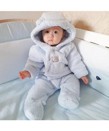 Baby Winter Snowsuit Romper with Hood | Thick & Warm Outerwear Set | Blue | 9-12 Months - Buy Online on GoSupps.com