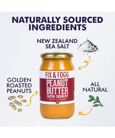 Fix & Fogg Super Crunchy Peanut Butter 13.2oz - Chunky Gourmet Spread, Keto & Vegan Friendly, Non-GMO, No Sugar or Additives - Buy Online on GoSupps.com