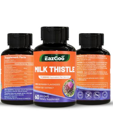 Milk Thistle Supplement 19000mg 60 Capsules - 380mg of 50:1 Extract & 80% Silymarin Standardized Liver Support Supplement Vegan Non-GMO 60 Count (Pack of 1) - Buy Online on GoSupps.com