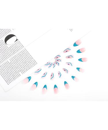 Sethexy Abstract Almond Shape False Nails - 24 pcs Blue Swirl Press-On Acrylic Nails for Women & Girls - Buy Online on GoSupps.com