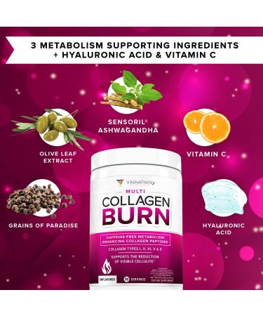 Multi Collagen Burn with Hyaluronic Acid, Vitamin C, SOD B Dimpless - Types I, II, III, V, and X - Caffeine-Free Formula - Buy Online on GoSupps.com