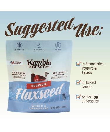 KNWBLE GRWN Premium Whole Flaxseed 16 oz - Non-GMO, Plant-Based, Gluten-Free Ready to Eat Flax - Buy Online on GoSupps.com