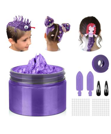 Temporary Hair Color Wax Kit Stocking Stuffers for Teen Girls Instant Hair Dye Color Wax Washable Natural Hair Color Cream for DIY Hairstyle on Crazy Hair Day Children's Day Christmas (Purple)