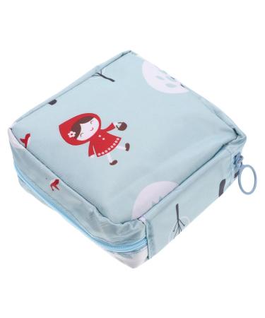 Lurrose aunt's towel-storage bag bag for women's bandages sanitary holder for daily use mini-naucks polyester Miss girl heart menstrual bag sky blue 13x13x5cm