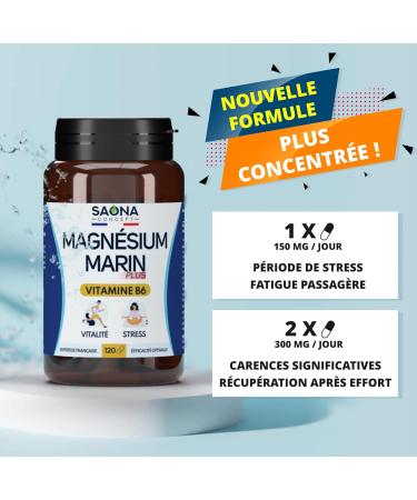 Marine Magnesium - Vitamin B6 | Fatigue - Stress - Sleep | 300 mg/d | 120 Capsules | 4 months treatment | Made in France - Buy Online on GoSupps.com