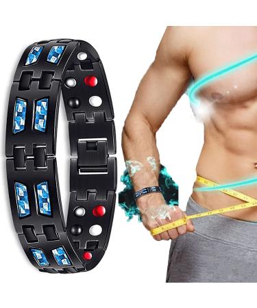 Carbon blue magnetic hardship carbon blue Titan magnetic therapy bracelet for men two-row magnetic slim fit wristband body removal weight loss anti-tired strand (1 PCs))