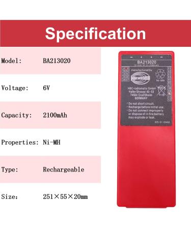 Buy 6-Pcs BA213020 6V Ni-Mh Rechargeable Battery 2100mAh for HBC Crane Remote Control & Pump Trucks - Fast Worldwide Shipping - Buy Online on GoSupps.com
