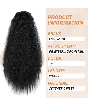 LANCAINI Ponytail Extension 20 Inch Drawstring Ponytail Hair Extensions for Women Long Curly Wavy Ponytail Natural Wavy Synthetic Hairpiece for Women Daily Use party (1B#) - Buy Online on GoSupps.com