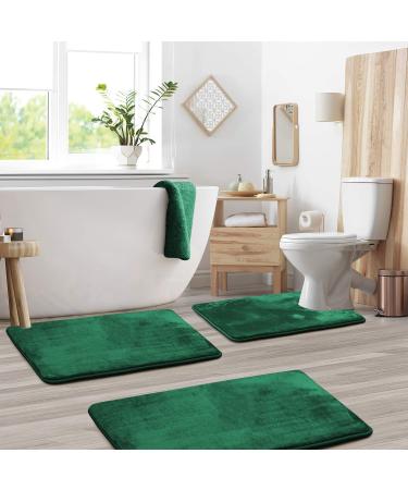 Clara Clark Hunter Green Memory Foam Bathroom Mats Set - Soft Non-Slip Absorbent - 3-Piece Small/Large/Contour - Buy Online on GoSupps.com