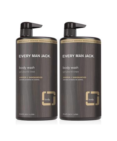 Every Man Jack Amber + Sandalwood Body Wash for Men - 2 Bottles | Coconut & Glycerin Formula for Cleanse, Nourish, and Hydrate Skin - Buy Online on GoSupps.com