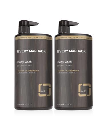 Every Man Jack Nourishing Amber + Sandalwood Mens Body Wash for All Skin Types - Cleanse, Nourish, and Hydrate Skin with Naturally Derived Coconut, Glycerin - 2 Bottles