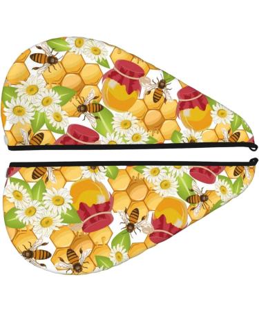 Soft Super Absorbent Hair Towel Wrap - Microfiber & Coral Velvet | Bees Honeycomb Jars of Honey Flowers | Quick Dry for All Hair Types - Buy Online on GoSupps.com