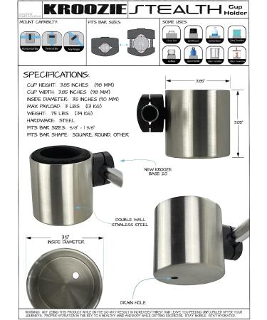 Kroozie Stealth Bike Cup Holder - Stainless Steel - Ultimate Handlebar Accessory for Bikes, E-Bikes & Scooters - Buy Online on GoSupps.com