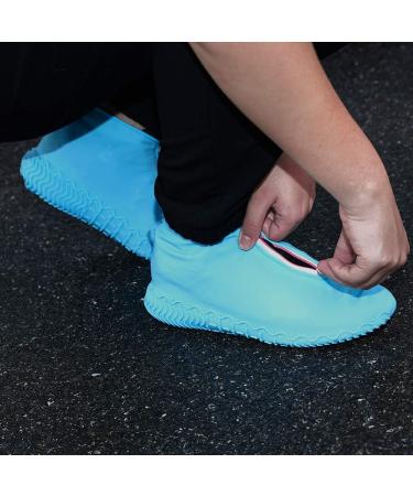 Waterproof Silicone Shoe Covers with Zipper - Blue XL for Women 11.5-14, Men 11-14 | Reusable, Non-Slip, Washable Travel Rain Gear for Footwear Protection - Buy Online on GoSupps.com