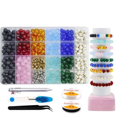 PAVA 520pcs 7 Chakra Natural Stone Beads 8mm DIY Jewelry Making Crystals Loose Beads Energy Healing Round Beading for Bracelet Necklace Earrings Jewelry Making Crystal Beads Kit 24Set 9S