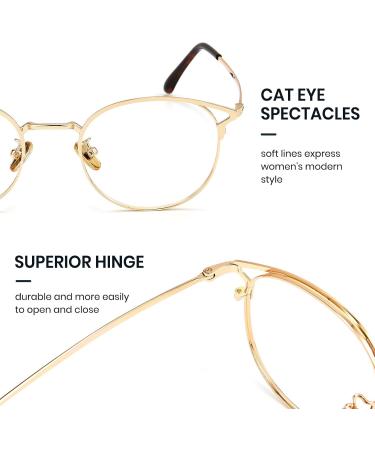 Cyxus Cat Eye Blue Light Filter Glasses for Women Vintage Round UV400 Anti-Blue Light Fashion Stylish Gold Metal Design - Buy Online on GoSupps.com