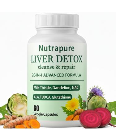 Nutrapure Liver Detox Capsules 20-in-1 Milk Thistle Liver Detox Supplement with Dandelion Root Turmeric Artichoke Leaf & More Non-GMO 60 Vegetarian Capsules (1)