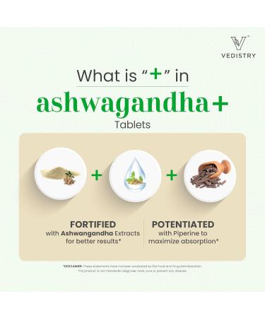 Vedistry Ashwagandha+ 1100mg Tablets with Long Pepper 60 Tablets | Natural Adaptogen for Stress Relief Mood Support Energy Boost & Adrenal Health | Vegan Ashwagandha Herbal Supplement | Pack of 1 - Buy Online on GoSupps.com
