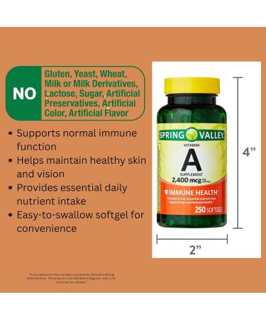 1 Pack Vitamin A 2 400 mcg Softgels 250 Count (1 Bottle) + Vitamin Guide & Sticker Included - Buy Online on GoSupps.com
