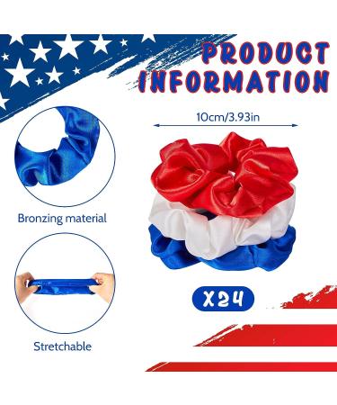 24 Pcs Red White Blue Patriotic Hair Scrunchies | Slip Hair Ties for Independence Day | Women's Hair Accessories - Buy Online on GoSupps.com