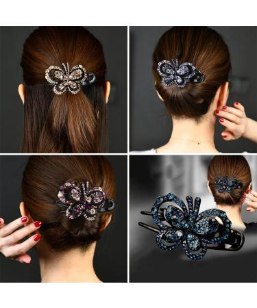 Yusier Butterfly Hair Clip Set 4 PCS Rhinestone Studded Flower Duckbill Ponytail Clips for Women - Buy Online on GoSupps.com