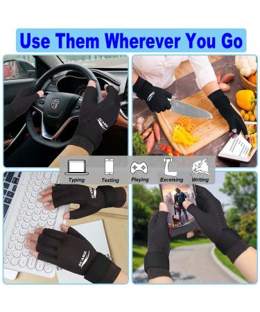 Copper Arthritis Gloves with Adjustable Wrist Strap - 2 Pairs for Men & Women - Pain Relief Compression Gloves for Arthritis, Carpal Tunnel, RSI - Large/X-Large Black - Buy Online on GoSupps.com