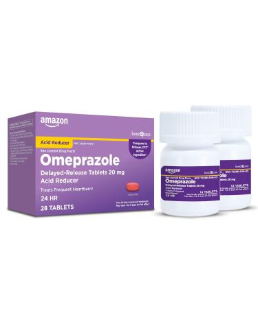 Amazon Basic Care Omeprazole Delayed Release Tablets 20 mg, Treats Frequent Heartburn, Acid Reducer, Heartburn Medicine, 28 Count (Packaging may vary) 28 Count (Pack of 1)