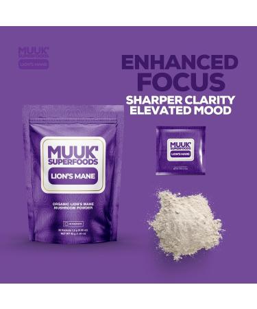 MUUK' SUPERFOODS | Organic Lion's Mane Mushroom Powder | Brain Boosting ON-The-GO Packets | Made in USA | 30 Sachets (1.5g) - Buy Online on GoSupps.com