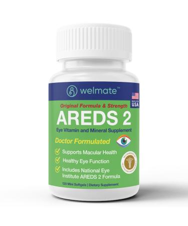 WELMATE - AREDS 2 (60 Servings) - Eye Vitamin and Mineral Supplement - Vitamin C Zinc Lutein Zeaxanthin - Macular Health - Doctor Formulated & Tested - Eye Care - Gluten Free - 120 Mini Softgels 120 Count (Pack of 1)