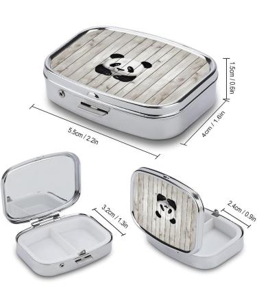 White Wooden Panda Print Pill Box - 2 Compartment Portable Medicine Organizer | Decorative Metal Pill Case for Pocket & Purse - Buy Online on GoSupps.com