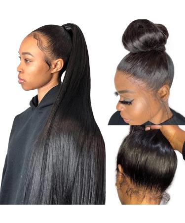Wonder Girl Full 360 Lace Front Wigs Human Hair Pre Plucked 180% Density Straight Lace Front Wigs Human Hair Hd Transparent Lace Front Wigs Human Hair For Black Women Can Make High Ponytail And Bun 18 Inch 180% 360 Strai...
