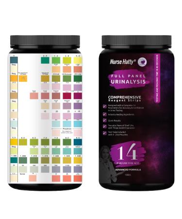 Nurse Hatty 14 Parameter Full Panel Urinalysis Test Strips Urine Testing for detection of UTI Ketosis pH Bilirubin Keto Vitamin C Specific Gravity Ketones & More 100ct.