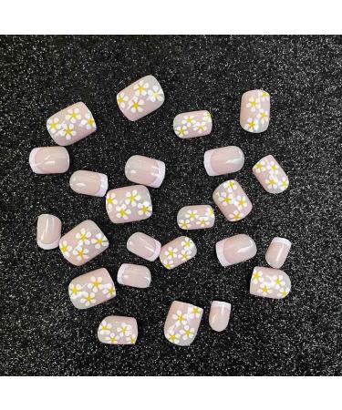 Wedity 24 Pieces Daisy Nail Stickers French Small Flower Fake Nail Stickers Rhinestone Glitter Press Fake Nails Artificial Nails for Women and Girls (A) - Buy Online on GoSupps.com