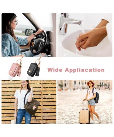 2Pcs Hand Sanitizer Keychain | Portable Leather Holder (30ml) for Travel | Refillable Case for Lotion & Liquid Soap - Black & Pink - Buy Online on GoSupps.com