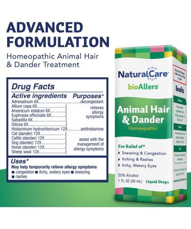 NaturalCare Animal Hair & Dander Allergy Treatment | Homeopathic Relief for Sneezing Congestion Itching & Watery Eyes | 1 Fl Oz - BioAllers - Buy Online on GoSupps.com