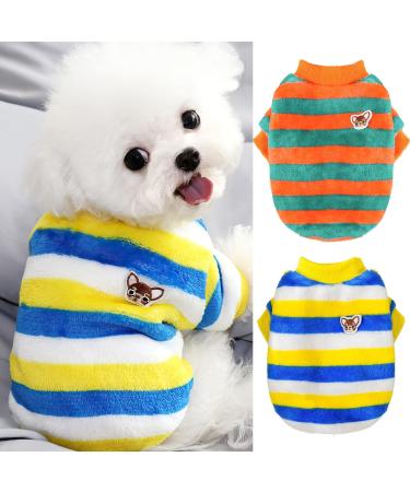 Dosuyi XS Dog Sweater, Fleece Small Dog Sweater- Girl Boy Dog Cat Clothes - Cold Weather Chihuahua Sweater, Teacup Yorkie Puppy Sweaters, Cute Tiny Dog Outfit Clothing Winter X-Small (1-3 lb) Green+Blue