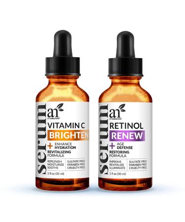 ArtNaturals Vitamin-C and Retinol Serum (2 x 1 Fl Oz / 30ml) - Holiday Gift Set - Wrinkle & Dark Circle Remover (Morning & Night Anti Aging Therapy) Natural and Moisturizing Treatment (ANAA-0203)