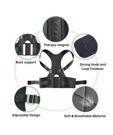 Therapy Back Posture Corrector With Adjustable Shoulder Support For Sitting Posture Correction Breathable And Shaping Black XXL - Buy Online on GoSupps.com
