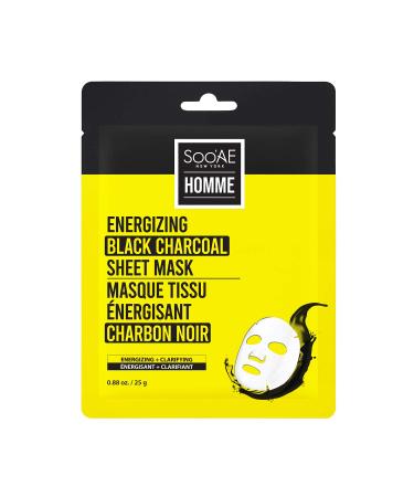 Soo AE Homme Energizing Black Charcoal Sheet Mask - 8 Count | Men's Skincare Pore Tightening & Moisturizing Facial Masks - Buy Online on GoSupps.com
