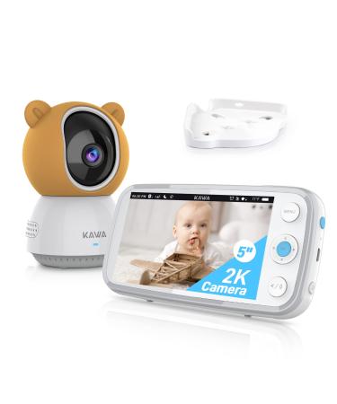 Baby Monitor, KAWA 2K QHD 5 Video Baby Monitor with Camera and Audio, No WiFi, Night Vision, Recording & Playback, 2-Way Talk, Temp Sensor, 4000mAh, 4X Zoom, Flip 180, Lullabies, 1000ft Range S7 2K 5'' baby monitor