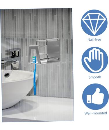 Cabilock 4-Piece Stainless Steel Toothbrush & Make-Up Brush Holder Set - Nail-Free Bathroom Organizers with Drainage | Silver - X7.2x5.5cm - Buy Online on GoSupps.com